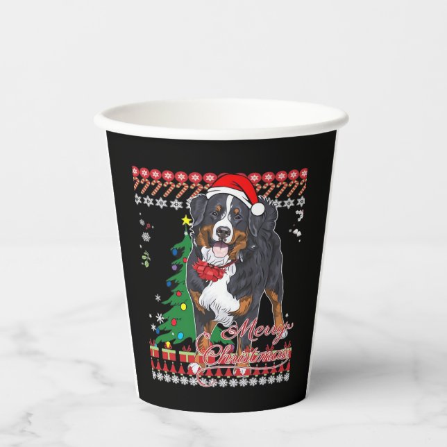 Bernese Mountain Dog Ugly Christmas Sweater Shirt  Paper Cups (Front)