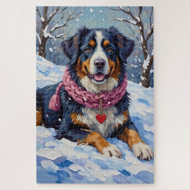 Bernese Mountain Dog Valentine's Day Heart Scarf Jigsaw Puzzle (Vertical)