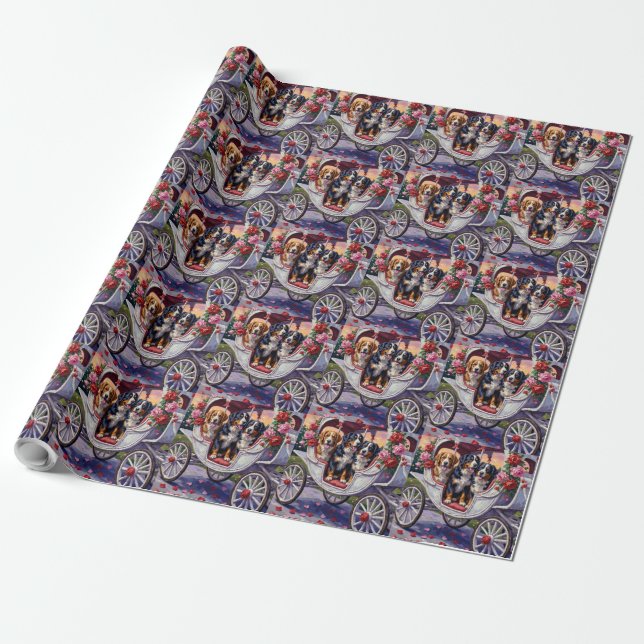 Bernese Mountain Dog Valentine's Day Wrapping Paper (Unrolled)