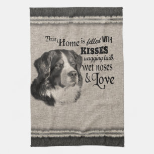 Bernese Mountain dog vintage portrait cute quote Kitchen Towel