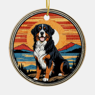 Bernese Mountain Dog Vintage Sunset Ceramic Ornament