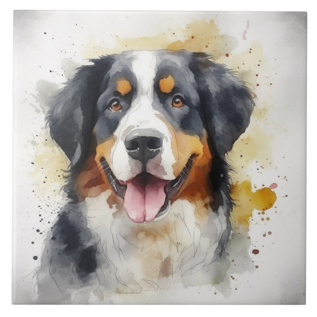 Bernese Mountain Dog Watercolor Art Tile (Front)