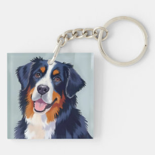 Bernese Mountain Dog Watercolor Painting Keychain