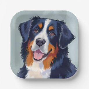 Bernese Mountain Dog   Watercolor Painting Paper Plate