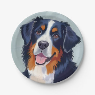 Bernese Mountain Dog   Watercolor Painting Paper Plate