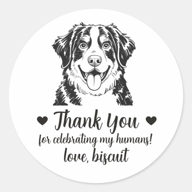 Bernese Mountain Dog Wedding Favour Stickers (Front)