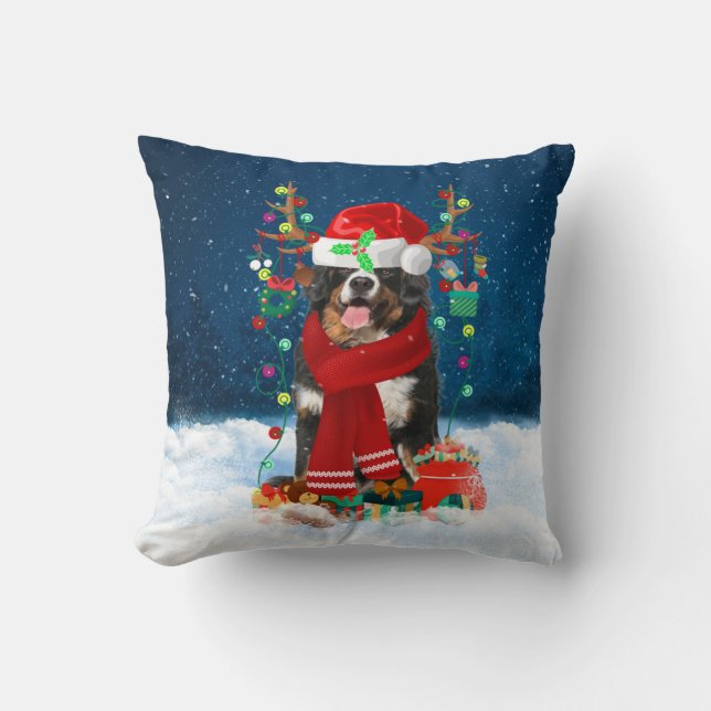 Bernese Mountain dog with Christmas gifts Throw Pillow (Front)