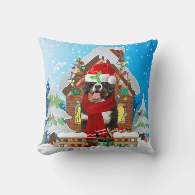 Bernese Mountain dog with Christmas gifts Throw Pillow (Front)