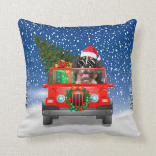 bernese mountain dog with Christmas gifts Throw Pillow