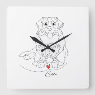 Bernese Mountain Dog with Heart Line Art Square Wall Clock