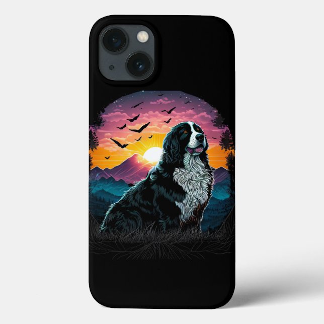 Bernese Mountain Dog with Mountain Sunrise view Case-Mate iPhone Case (Back)