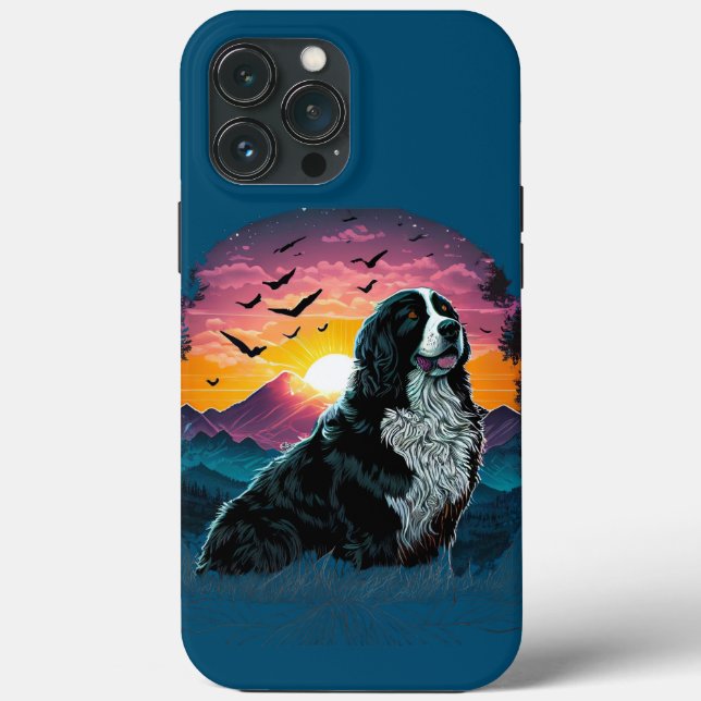 Bernese Mountain Dog with Mountain Sunrise view Case-Mate iPhone Case (Back)