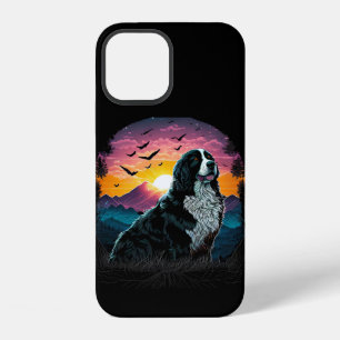 Bernese Mountain Dog with Mountain Sunrise view iPhone 12 Case