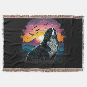 Bernese Mountain Dog with Mountain Sunrise view Throw Blanket