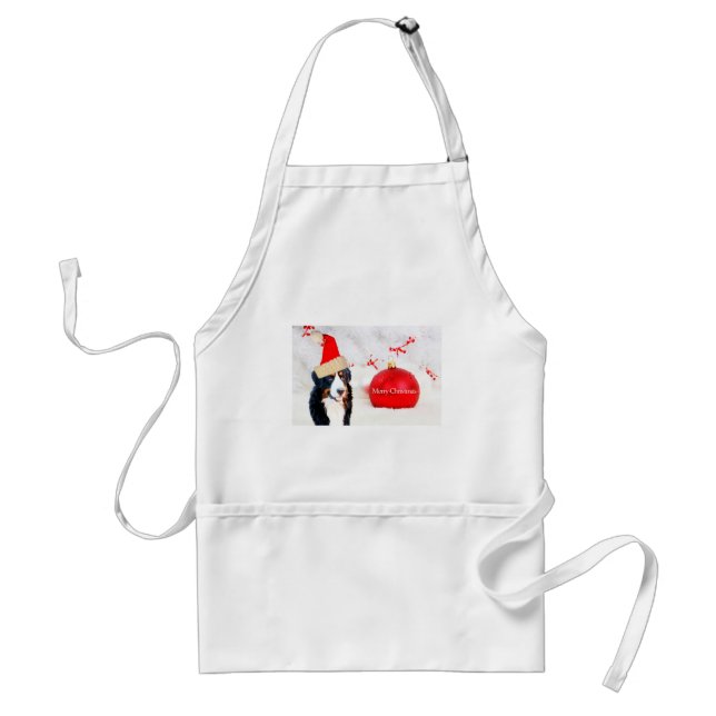 Bernese Mountain Dog with red Christmas Ornament Standard Apron (Front)