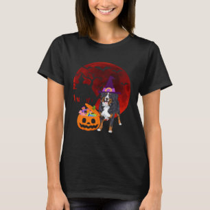 Bernese Mountain Dog with witch hat Candy Pumpkin T-Shirt