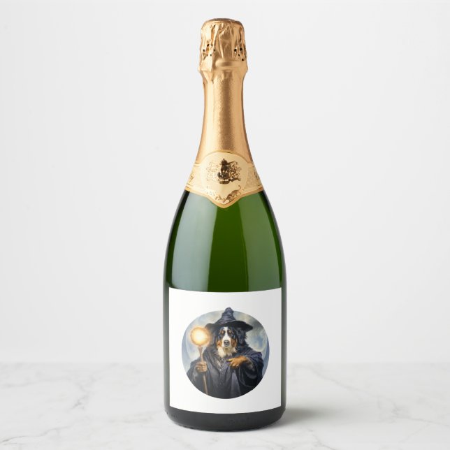 Bernese Mountain Dog Wizard Sparkling Wine Label (Front)