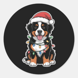 Bernese Mountain Dog Wrapped In Christmas Lights Classic Round Sticker