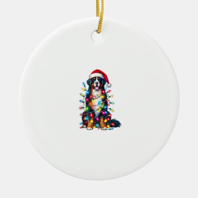 Bernese Mountain Dog x Christmas Lights  Ceramic Ornament (Front)