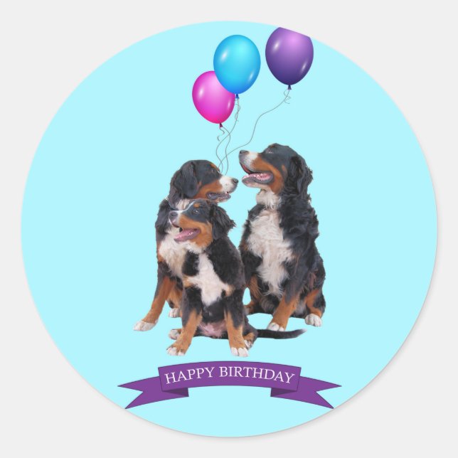 Bernese Mountain Dogs Happy Birthday Classic Round Sticker (Front)