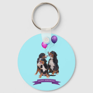 Bernese Mountain Dogs Happy Birthday Keychain