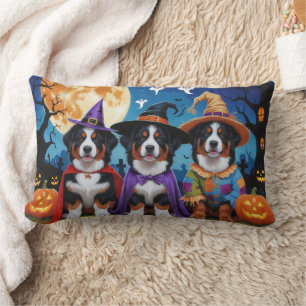 Bernese Mountain Dogs Pumpkin Halloween Funny Lumbar Pillow