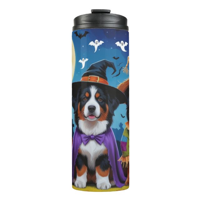 Bernese Mountain Dogs Pumpkin Halloween Funny Thermal Tumbler (Front)