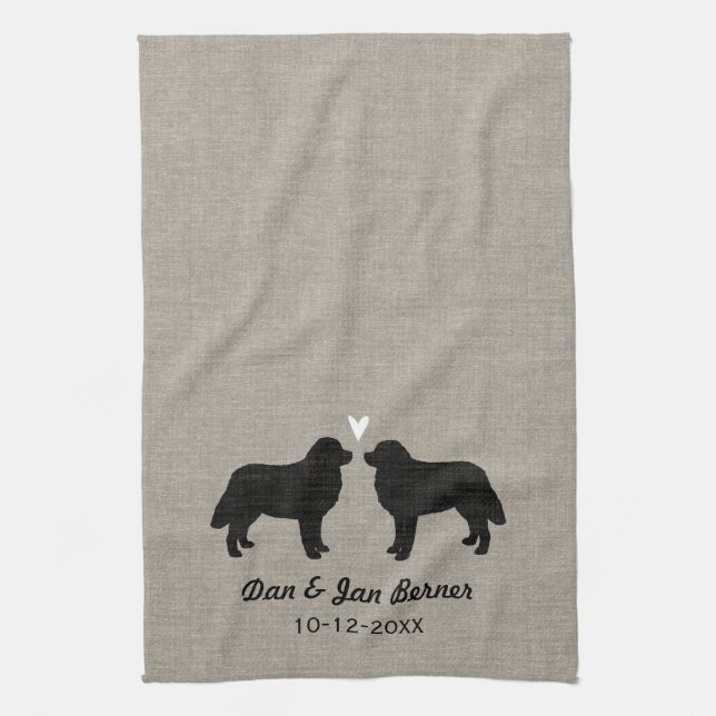 Bernese Mountain Dogs with Heart and Text Kitchen Towel (Vertical)
