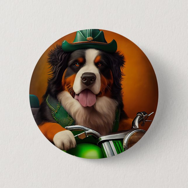 Bernese Mountain Driving Bike St. Patrick's Day 2 Inch Round Button (Front)