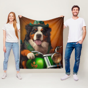 Bernese Mountain Driving Bike St. Patrick's Day Fleece Blanket
