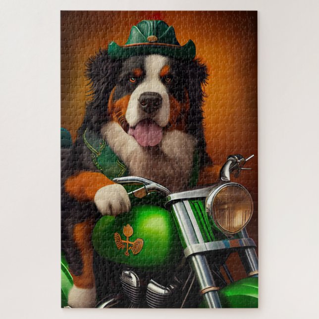Bernese Mountain Driving Bike St. Patrick's Day Jigsaw Puzzle (Vertical)