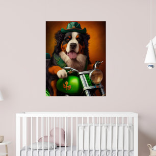 Bernese Mountain Driving Bike St. Patrick's Day Poster