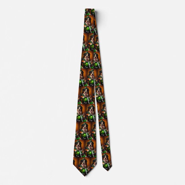 Bernese Mountain Driving Bike St. Patrick's Day  Tie (Front)
