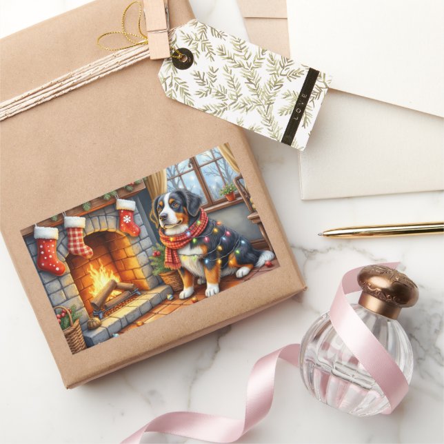Bernese Mountain Fireplace with Christmas Lights Sticker (Gifting)