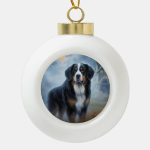 Bernese Mountain Halloween Scary Ceramic Ball Christmas Ornament