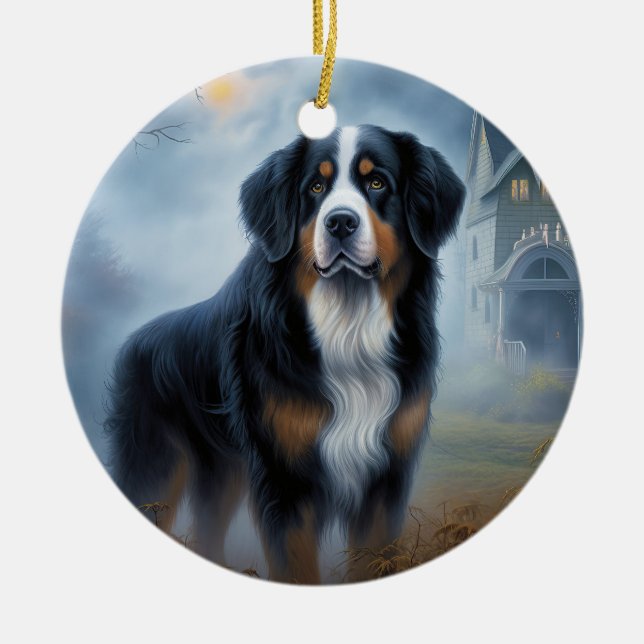Bernese Mountain Halloween Scary Ceramic Ornament (Front)