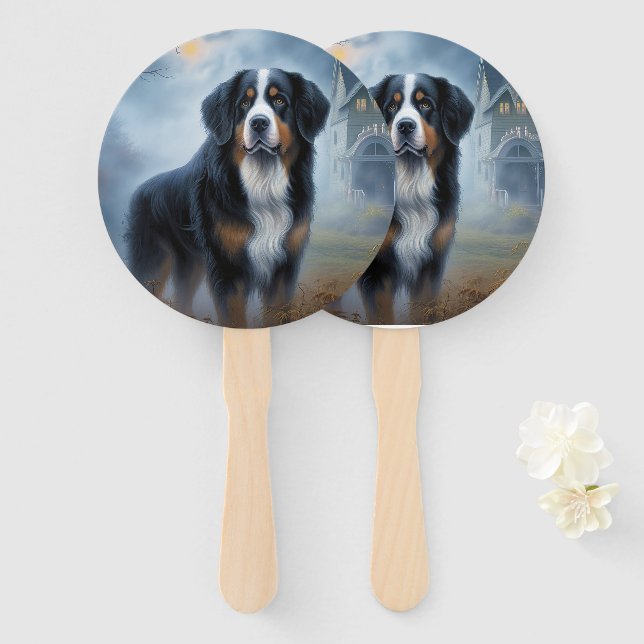 Bernese Mountain Halloween Scary Hand Fan (Front and Back)
