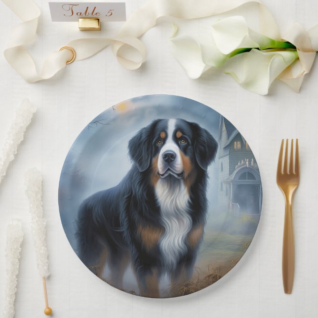 Bernese Mountain Halloween Scary Paper Plate (Wedding)