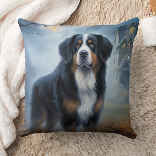 Bernese Mountain Halloween Scary Throw Pillow (Blanket)
