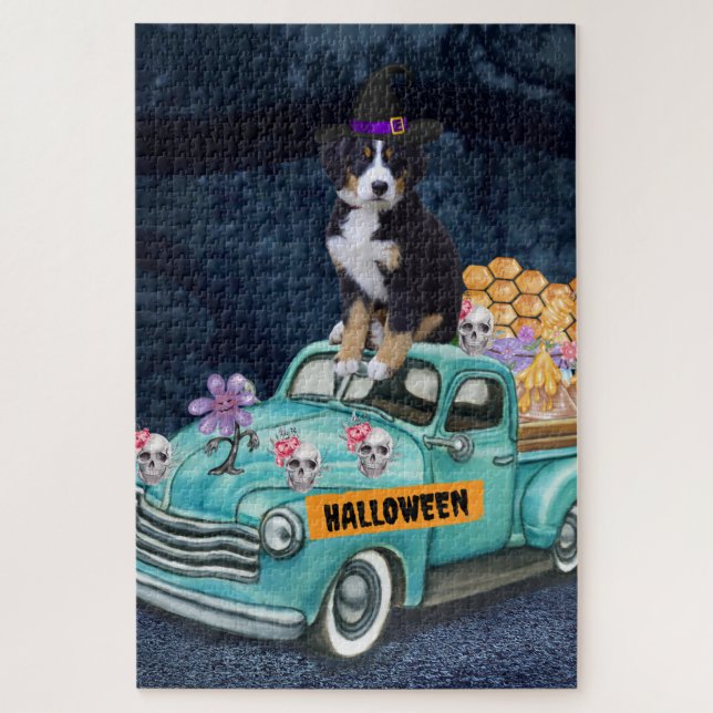 Bernese Mountain Halloween Truck Scary Night  Jigsaw Puzzle (Vertical)