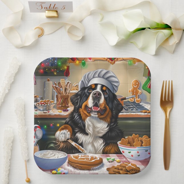 Bernese Mountain Holiday Baking: Festive Christmas Paper Plate (Wedding)