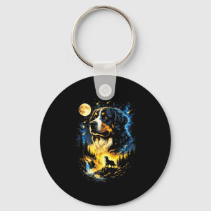 Bernese mountain howling to the moon vintage 90s keychain