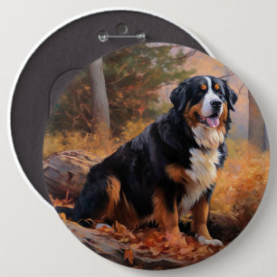 Bernese Mountain in Autumn Leaves Fall Inspire  6 Inch Round Button