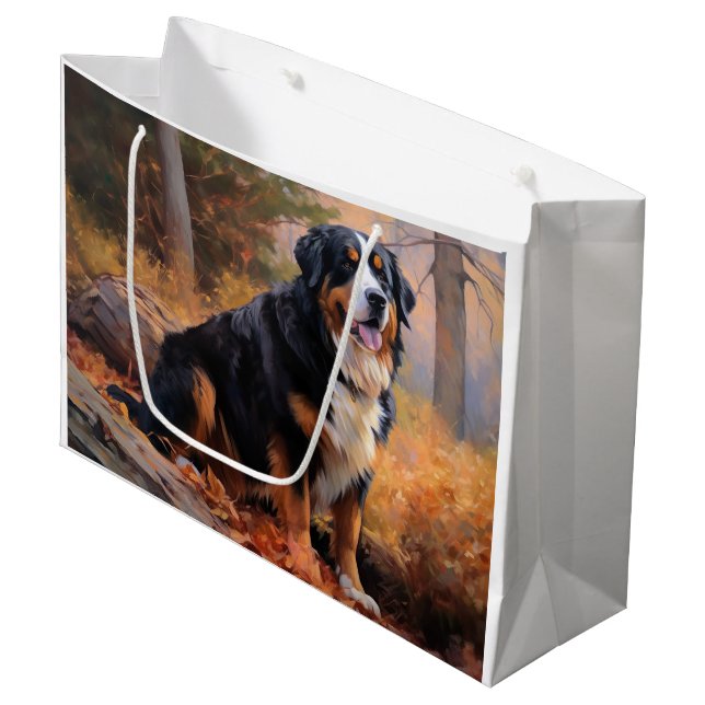 Bernese Mountain in Autumn Leaves Fall Inspire  Large Gift Bag (Front Angled)