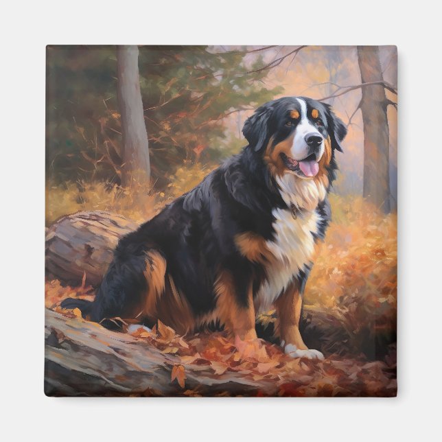 Bernese Mountain in Autumn Leaves Fall Inspire  Magnet (Front)