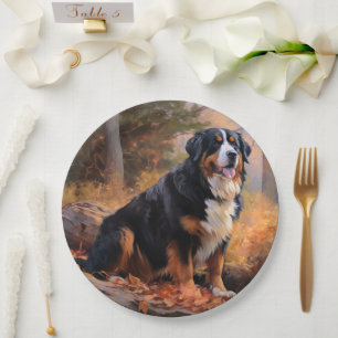 Bernese Mountain in Autumn Leaves Fall Inspire  Paper Plate