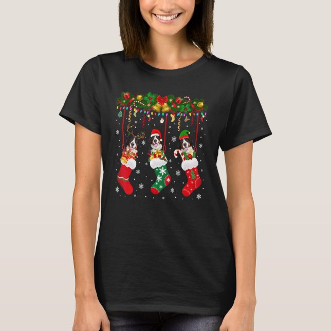 Bernese Mountain In Sock Xmas Reindeer Santa Elf D T-Shirt (Front)