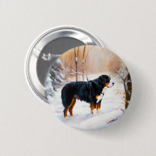 Bernese Mountain Let It Snow Christmas  2 Inch Round Button