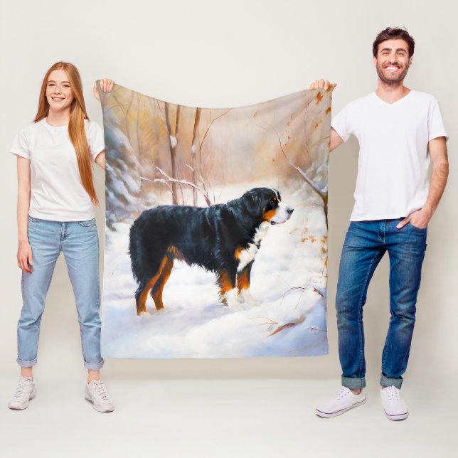 Bernese Mountain Let It Snow Christmas  Fleece Blanket (In Situ)