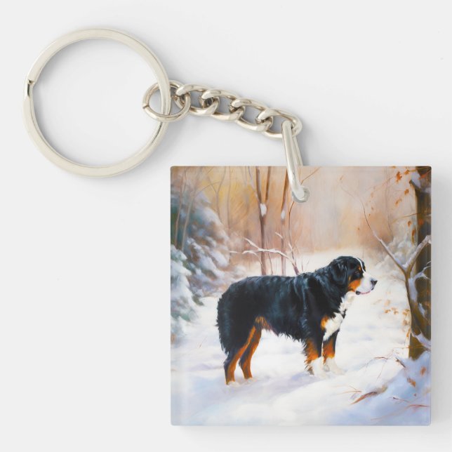 Bernese Mountain Let It Snow Christmas  Keychain (Front)